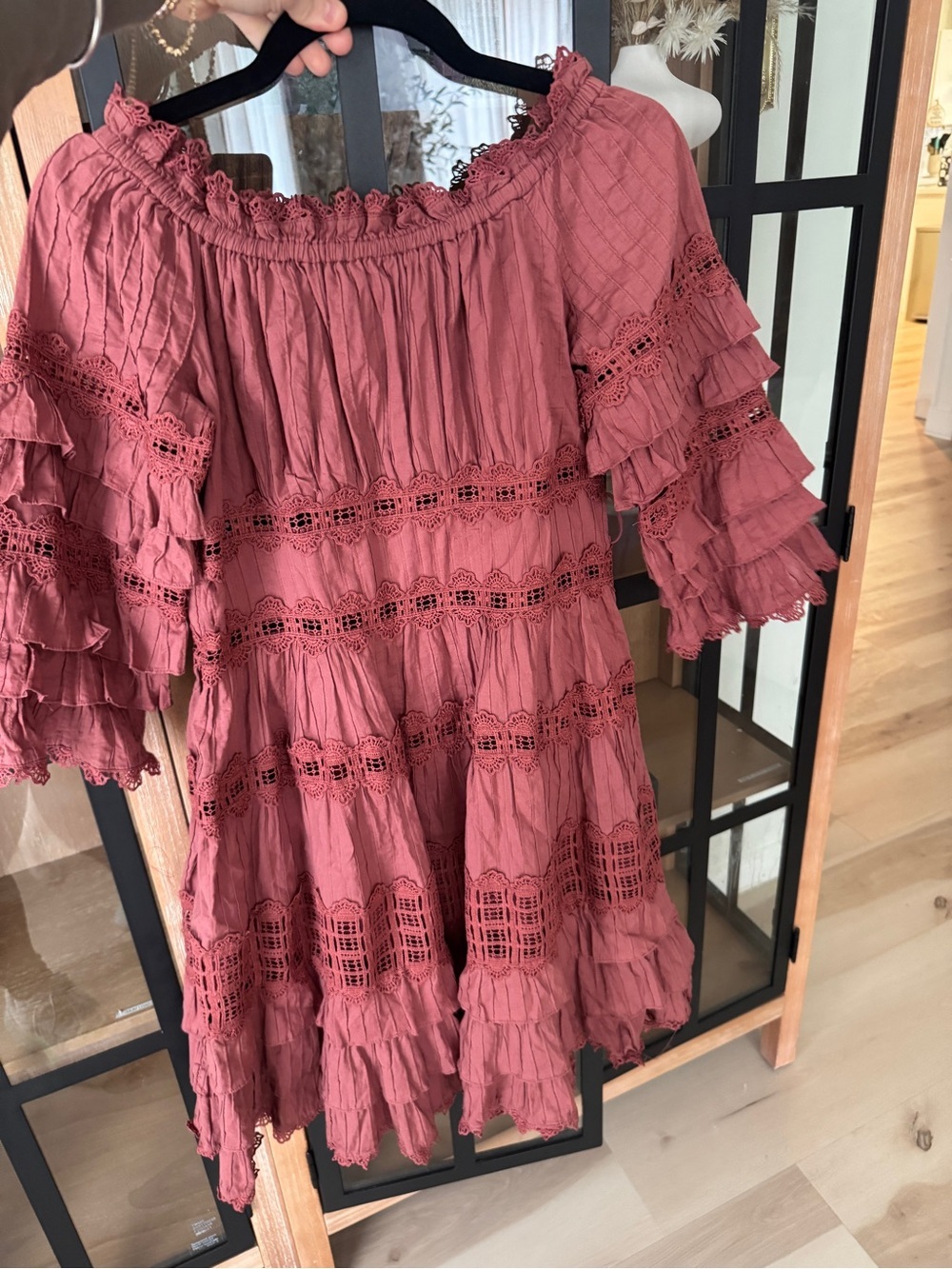 eyelet ruffle Corsair Frill Tier Dress Vintage Rose rust long sleeve - Picture 4 of 9